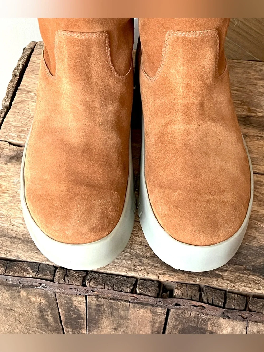 Vintage Prada Suede Shearling Winter Boots Camel Platform Size 40